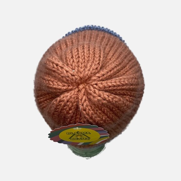 Plasma Beams Hand Knitted Mauve & Blue Daisy Beanie